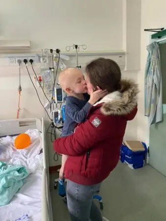 Nate in the hospital with his mum Nicola