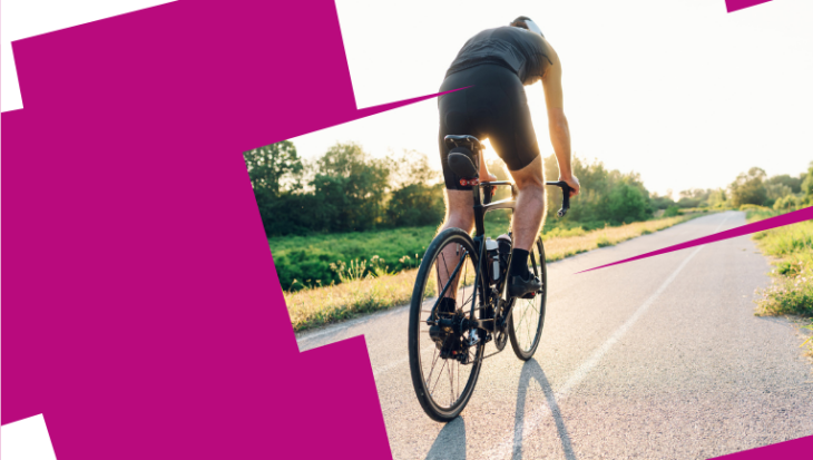 Web banner. image shows are of a person on a bike, with back to camera, cycling away down a country road