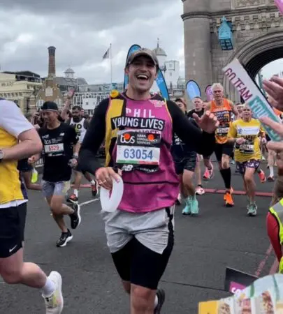 Phil Dunster running the London Marathon for Young Lives vs Cancer