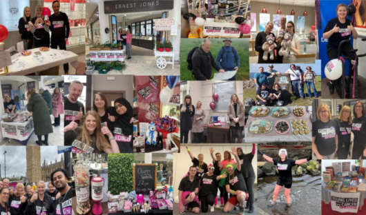 A collage of photos taken during Signet's charity partnership with Young Lives vs Cancer, showing just some of the fundraising that has taken place