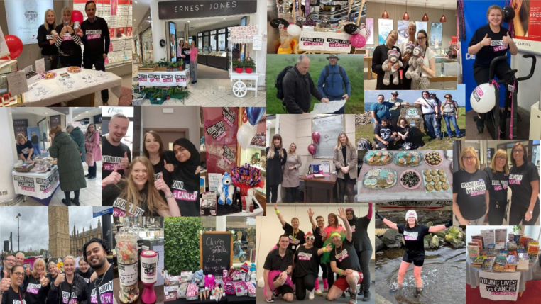 A collage of photos taken during Signet's charity partnership with Young Lives vs Cancer, showing just some of the fundraising that has taken place